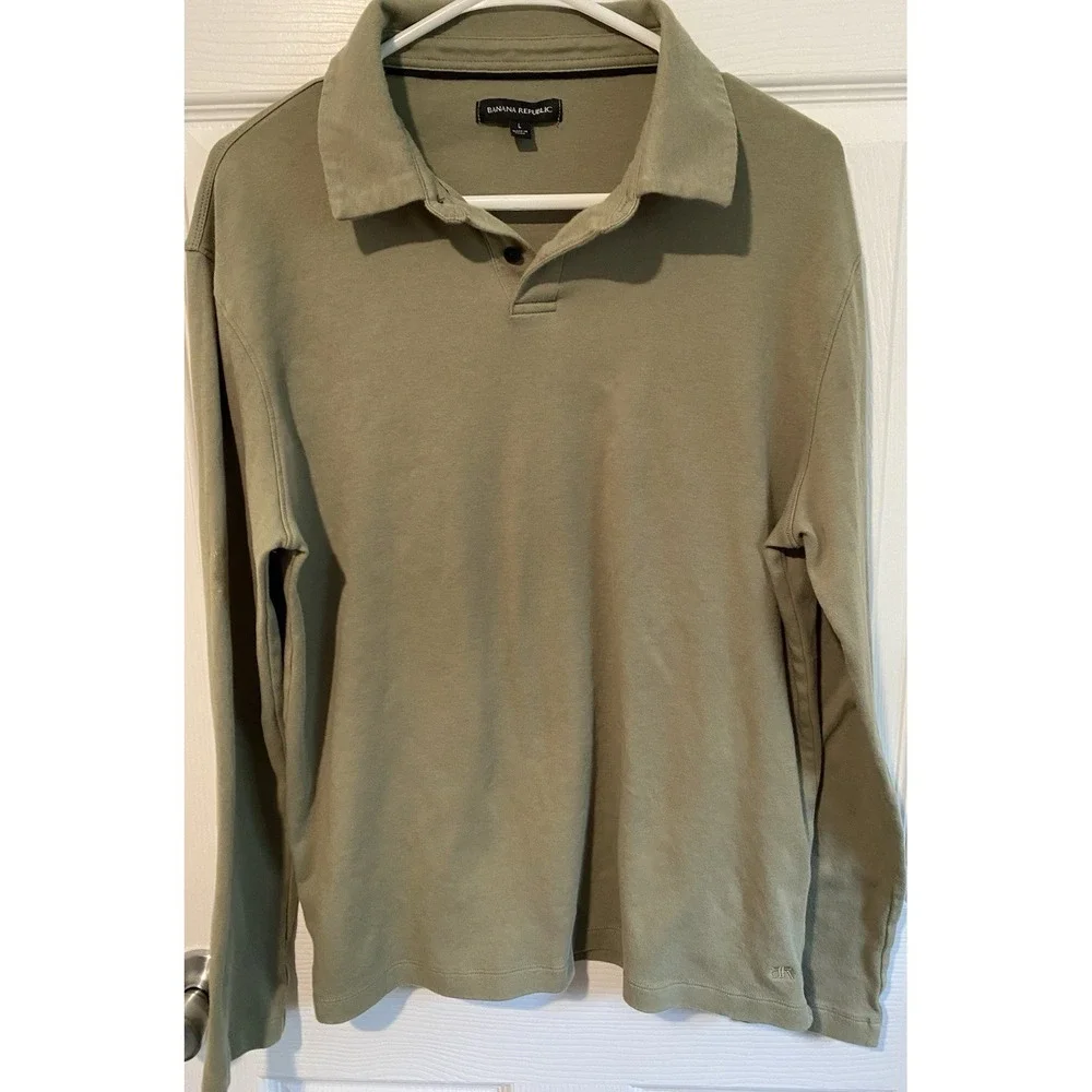 Banana Republic Men's Olive Long Sleeve Collared Polo Shirt Size L